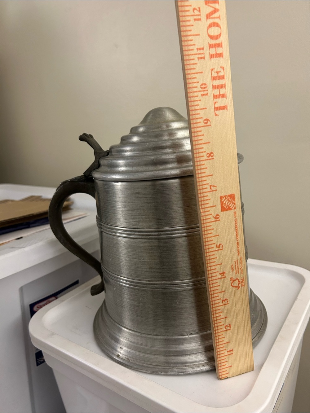 Big Vintage Pewter Lidded Beer Stein - Pewter Finish
